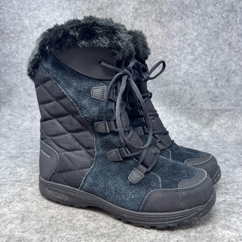 Columbia Ice Maiden II Snow Boots Womens Size 8.5 Fur Lined Black Quilted Suede